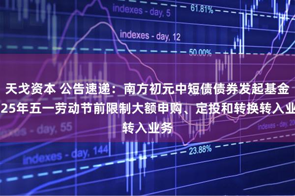 天戈资本 公告速递：南方初元中短债债券发起基金2025年五一劳动节前限制大额申购、定投和转换转入业务